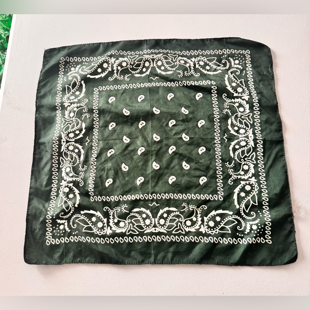 Classic Paisley Bandana Scarf - Dark Green with White Print